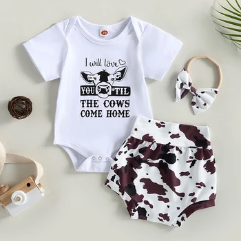 0-24M 3Pcs Summer Baby Girl Clothes Sets Infant Newborn Short-sleeve Tops Leopard Print Pants Headband Solid Clothing Apranga