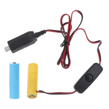 1.9m AA USB C maitinimo kabelis Pakeiskite 2xAA LR6 AM3 laikrodžio LED lemputei su