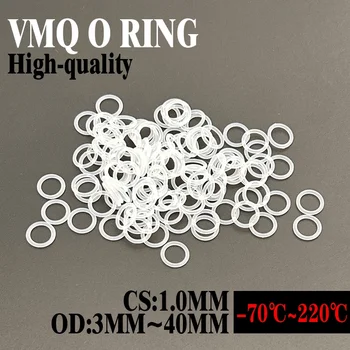 10/50vnt VMQ Baltas silikoninis žiedas tarpinė CS 1mm OD 3 ~ 40mm Maistinė vandeniui atspari poveržlė Guminė silikoninė tarpinė guminis O žiedas