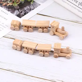 1Pc 1:12 Lėlių namelis Miniatiūrinis mielas medinis traukinys Lokomotyvo skyrius Vagonai Nedažytas modelis Žaisti dekoro žaislai