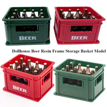 1Rinkinys 1:12 Mini lėlių namelio alaus dervos rėmo laikymo krepšelis su 12 butelių modeliavimo gėrimo alaus modelis 