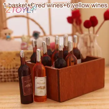 1Set 1:12 Lėlių namelio miniatiūrinis modeliavimas Raudonojo vyno modelio krepšelis 