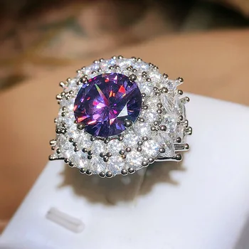 2023 Fashion Circular Purple Zircon Moterų vestuviniai vestuviniai žiedai 925 Sidabrinis puošnus sužadėtuvių žiedas Motinos dovana Kilmingi papuošalai