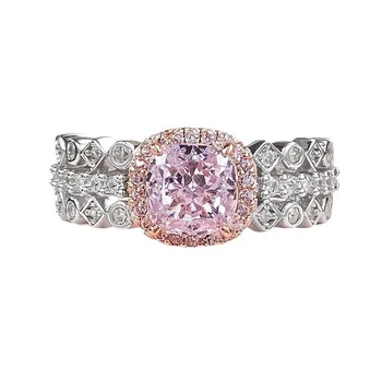 2023 Naujas importuotas didelio anglies dioksido kiekio deimantas 6 * 6 Radian Pink Diamond Ring Moterų mada Universalus dienos stilius