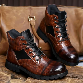 2023 Vyriški batai Rudens pavasaris Odinis Apvalus pirštų tinklelis Raštas Kvadratinis kulnas Vyriški batai Išskirtinis Mada Laisvalaikio dizainas Vyriški batai