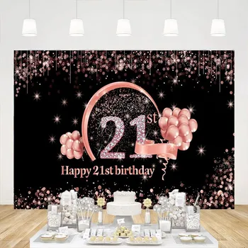 21-ojo gimtadienio reklamjuostė Fono dekoracijos Vakarėlio plakatas Rožė Auksas Laimingas Dvidešimt vienerių metų senumo nuotraukų fonas Lauke Moterys