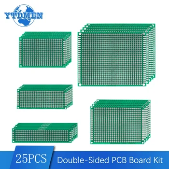 25PCS PCB plokštė Protoboard 2x8 3x7 4x6 5x7 7x9cm Kiekvienas 5PCS dvigubos pusės prototipas 