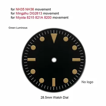 28.5mm laikrodžio ratukas NH35/NH36 Žaliai šviečiantys ciferblatai Miyota 8215 821A 8200 modifikuota dalis Mingzhu DG2813 judėjimo be logotipo
