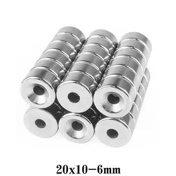 2PCS 20x10-6 mm N35 stiprūs magnetai 20*10 mm skylė 6mm priešpriešinis neodimio magnetas 20x10-6mm Nuolatinis NdFeB magnetinis 20*10-6 mm