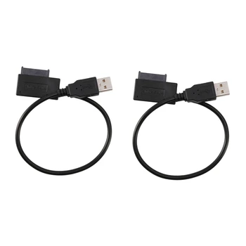 2X USB 2.0 Į Mini Sata II 7+6 13Pin adapterio keitiklio kabelis nešiojamam kompiuteriui CD / DVD ROM Slimline Drive