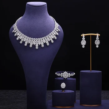4-piece Bridal Zirconia Full Set Women's Party Jewelry Set Luxury Dubai Nigeria CZ Crystal Wedding Jewelry Set