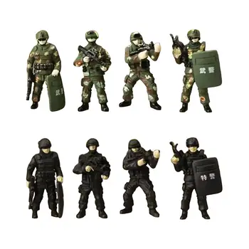 4Vnt 1/64 Miniatiūrinės figūrėlės policininkų figūrėlės modelio modelio konstravimo rinkiniai scenos išdėstymui 