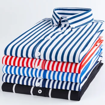5XL Vyriški marškiniai Rudens vientisos dryžuotos laisvalaikio ilgomis rankovėmis Slim Fit Korean Edition Business Formal Shirt Plus Size Vyriški Marškiniai 2023