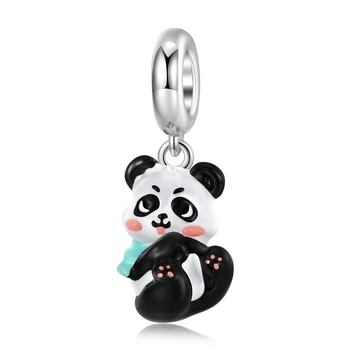 925 Sterling Silver Drool rankšluostis Panda Baby Color Bead Charms Family Pendant Charms for Women Bracelet Mother Girlfriend Gift