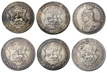 a rinkinys (1891-1902)5vnt Vokietijos Rytų Afrika 1 Rupie moneta Guilelmus II Imperator Sidabrinė dengta kopija moneta