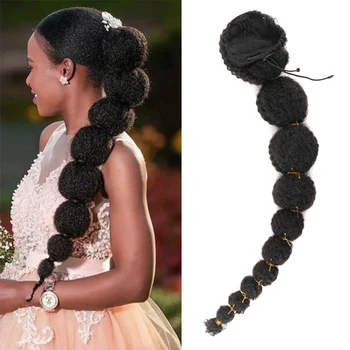 Afro Bubble Ponytail Kinky Straight Box Braided Clip-On Hairpiece Ponytail Sintetiniai netikri plaukai moterims Ponytail priauginimas