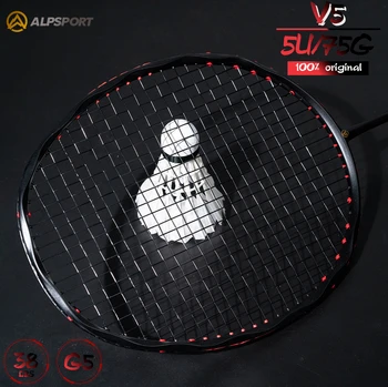 Alpsport V5 5U/75g/G5 Badmintono raketė Atakuojanti ir ginanti max 38lbs Legal Original Full carbon fiber Patvarus profesionalas