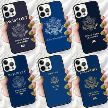 American Passport Phone Case For iPhone SE2020 15 14 6 7 8 plus XR XS 11 12 13 Pro max Soft Bumper Shell Cover coque