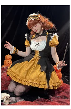 Anime Velnio merginos Helovino tarnaitė Cosplay kostiumai Magic Girl Pumpkin Suit Sweet Lolita Puff Princesės OP suknelė trumpomis rankovėmis
