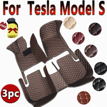 Automobiliniai kilimėliai Tesla Model S 2012~2022 Prabangus kilimas Auto salono dalys Grindų pagalvėlė Odinis kilimėlių rinkinys Automobilių aksesuarai Neperšlampamas kilimėlis