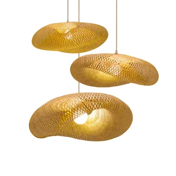 Bambuko audimas Vintažinė LED pakabinama lempa Pakabinama lubų šviestuvas Pinti šviestuvai Rotango austi šviestuvai namų miegamojo virtuvei
