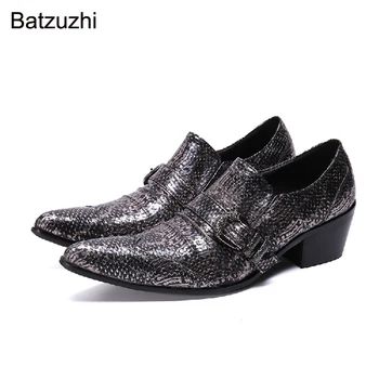 Batzuzhi 6.5cm aukštakulniai Vyriški batai Korėjietiško stiliaus smailus pirštas Juoda Natūralios odos suknelė Batai Vyriški oficialūs verslo batai