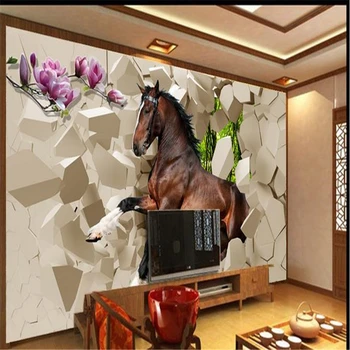 beibehang 3d stereoskopinės arklių freskos Kinijos televizoriaus fonas plytų tapetai svetainės miegamojo freskos papel de parede infantil