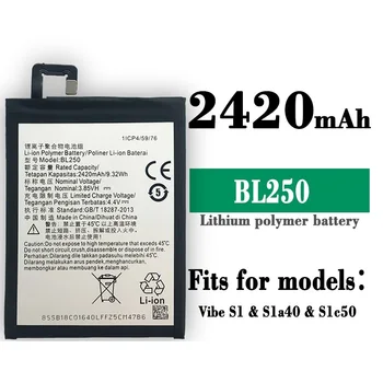 BL250 skirta Lenovo VIBE S1 S1C50 S1A40 VIBE S1Lite S1La40 BL-250 2420mAh Bateria įkraunamos mobiliųjų telefonų baterijos