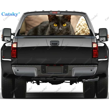 Black Kittie Cat Spausdinti automobilio galinio lango lipdukas Priekinio stiklo lipdukas Sunkvežimis Galinio lango lipdukas Universalus perforuotas vinilo grafikas