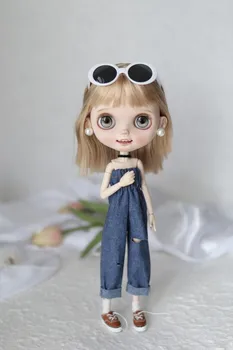 Blythes Doll drabužiai, tinkami 1/6 OB24 lėlės dydžio mada nauji berankoviai vientisi džinsai plėšytos kelnės vasaros moterys mėlynos