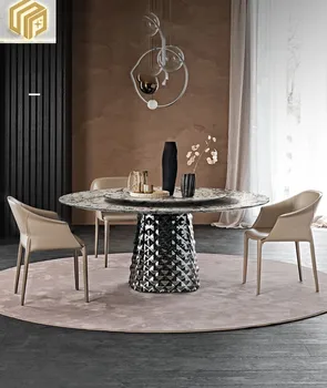 Buitinis marmurinis apvalus stalas su patefonu Vilos aukščiausios klasės dizainerių valgomasis apvalus stalas