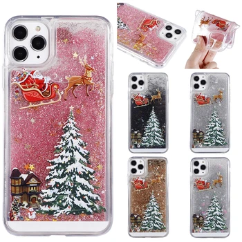 Christmas Glitter Dynamic Liquid Case For iPhone 11 12 13 14 15 pro max Quicksand Cover For iPhone XS Max XR 7 8 Plus case funda