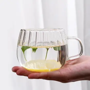 Creative Pumpkin Glass,350ml Karščiui atsparūs vertikalūs dryžuoti puodeliai kavai, pienui, arbatai, sultims, skaidrūs buitiniai stikliniai indai