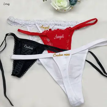Custom Name Thong G-string su siuvinėjimo raidėmis moterims Seksualus bikinis Pritaikykite apatinius drabužius 