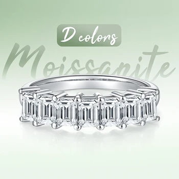 D spalva 4*3mm smaragdo kirpimo pilnas moissanito žiedas moterims S925 sterlingų sidabro mados batono forma Klasikiniai vakarėlių pažinčių žiedai