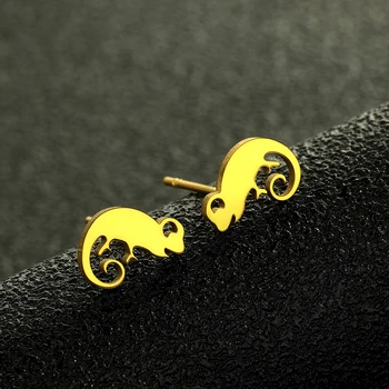 Fashion Gold Color Chameleon Ear Stud Nerūdijančio plieno auskarai moterims Vyrai Punk Black Hip Hop Madingas mažytis driežo papuošalų rinkinys
