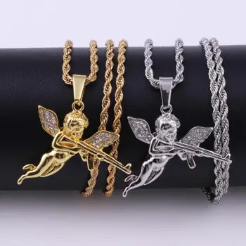 Fashion Trend Bee Angel Wings Machine Gun Pakabukas Kaklo papuošalai Cirkonas Inkrustuoti vyrai ir moterys Hip Hop Rock Vakarėlių papuošalų dovanos