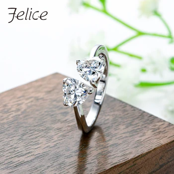 Felice 2cttw D Color Heart Moissanite reguliuojamas žiedas 925 svarų sterlingų sidabru paauksuota laboratorija sukūrė deimantinius seserų žiedus didmeninė prekyba
