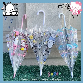 Hello Kitty Cinnamoroll My Melody Sanrio Anime Cartoon Kawaii Cute Umbrella Automatic Long Handle Portable Transparent Umbrella