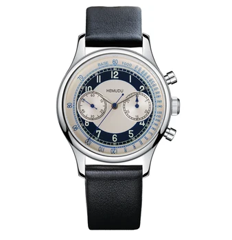 Hemudu Vintage St1901 Movement Tuxedo Mechanical Chronograph Mens 1963 Aviator Watch Sapphire Rankiniai laikrodžiai vyrams 40mm laikrodis