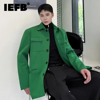 IEFB Korėjietiško stiliaus tendencijos Vyriški švarkai Ruduo Žiema Laisvalaikio atlapai Medvilninis kostiumas Paltas Vienspalvės Madingos striukės Ruduo Nauja 9C3077