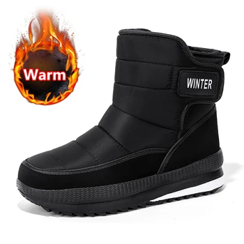 Itin šilti žieminiai batai vyrams Mada Vienspalviai juodi kulkšnies batai Vyriški vandeniui atsparūs sniego batai Lauko slydimas ant medvilninių batų