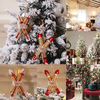 Kalėdiniai kabantys pakabukai Rogės Kalėdų eglutė Namų dekoras Ornamentas Lėlių namelis Miniture Medinės slidinėjimo lentos Amatų reikmenys