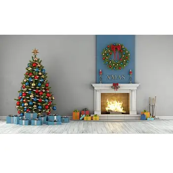 Kalėdų eglutės langų fotografija Fonai Medinės grindys Židinys Portretinis vinilas Fotografinis fonas 
