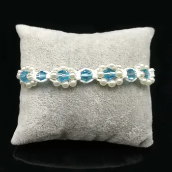 KBJW Prekės ženklas: Originali gėlių apyrankė Rankų darbo pynimas Balta virvelė Mėlyna Krištolo imitacija Perlų papuošalų apyrankė moterims