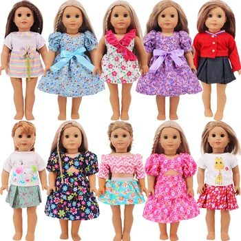 Lėlių drabužiai Suknelė 18inch Girl American & 43Cm Reborn Doll marškinėliai+Sijonas Miela suknelė Lankas Mūsų kartos mergaitės žaislų dovana