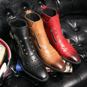 Mada Britiško stiliaus odiniai batai Vidutinio blauzdos kulkšnies batai Suknelės batai Metaliniai kniedės batai Punk trumpi batai Dizainerio verslo batai