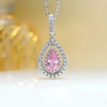 Madingas kriaušės formos vandens lašas vyšnių žiedų miltelių pakabukas, elegantiškas rožinis deimantas daug anglies deimantų vestuviniai papuošalai
