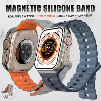 Magnetinis silikoninis dirželis Apple Watch Series Ultra 2 49mm 9 8 7 41mm 45mm sportinių kilpų juosta, skirta iWatch 6 5 4 SE 40mm 44mm 42mm