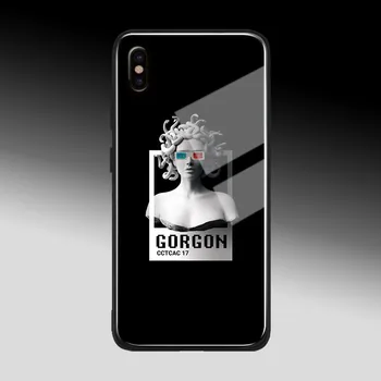 Medūzos gorgono estetikos statula Grūdinto stiklo minkšto silikoninio telefono dėklo apvalkalas, skirtas Apple iPhone 6 6s 7 8 Plus X XR XS 11 PRO MAX